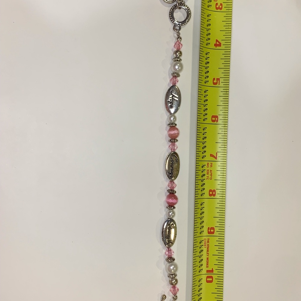 Breast cancer awareness bracelet.